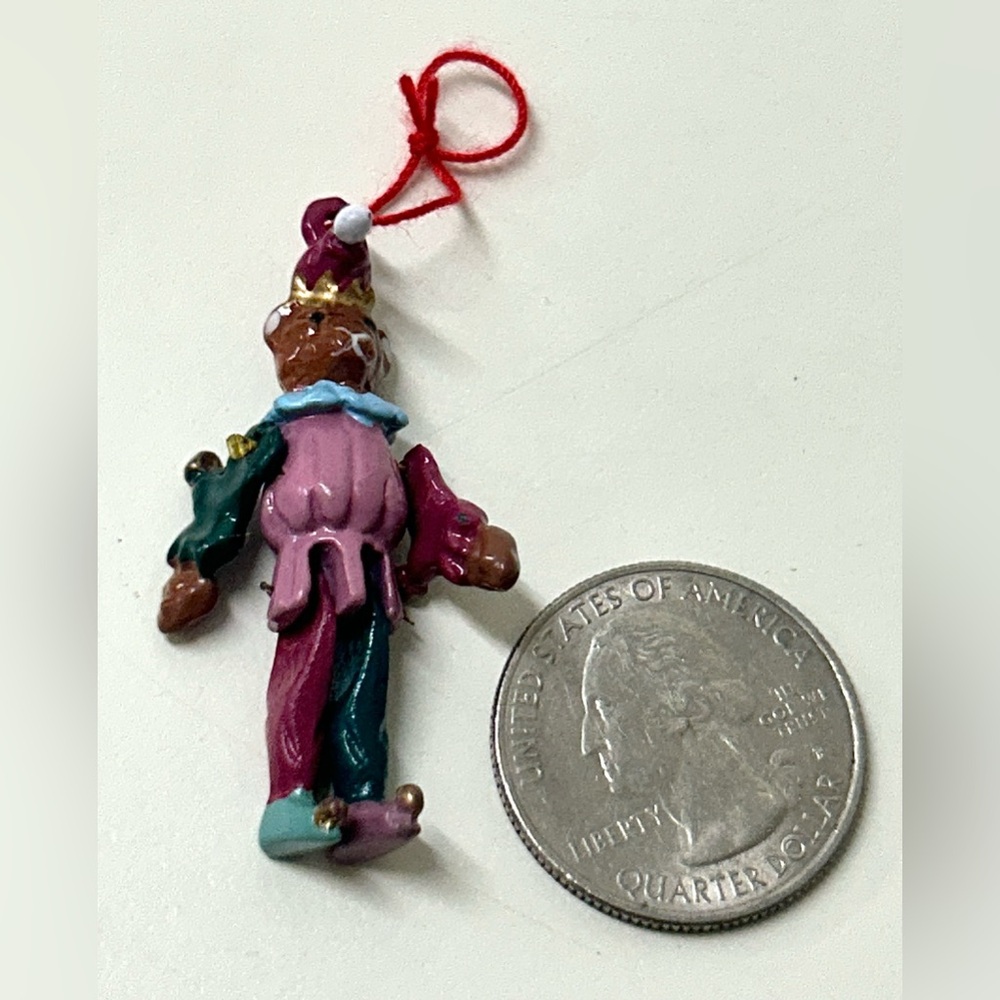 Vintage Dept. 56 Tiny Trimmings Miniature Articulated Pewter Bear Clown Ornament